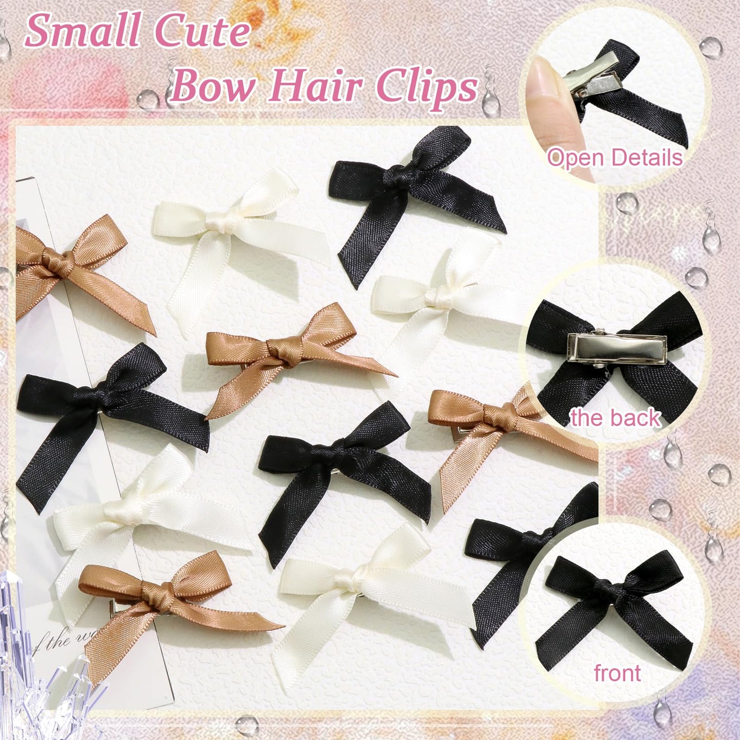 SAWINDA 30PCS Mini Hair Bows Beige Black Brown Small Bows for Hair Silky Satin Bows for Women Cute Hair Ribbon Bowknot Barrettes Sweet Alligator Hair Bow Clips Accessories for Teens and Girls