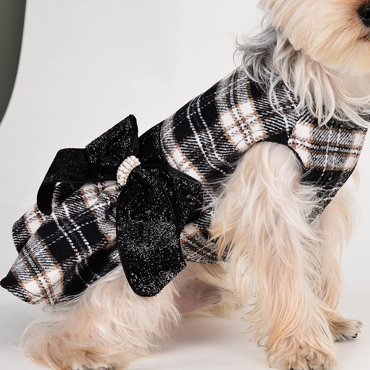 Dog Sweater Dresses for Small Dogs Male Female - Christmas Dog Clothes for Small Dogs Girl Boy - Winter Spring Sweater Princess Plaid Dress - Pet Clothes Puppy Outfits Apparel, XS, Black Plaid, 4-6lb