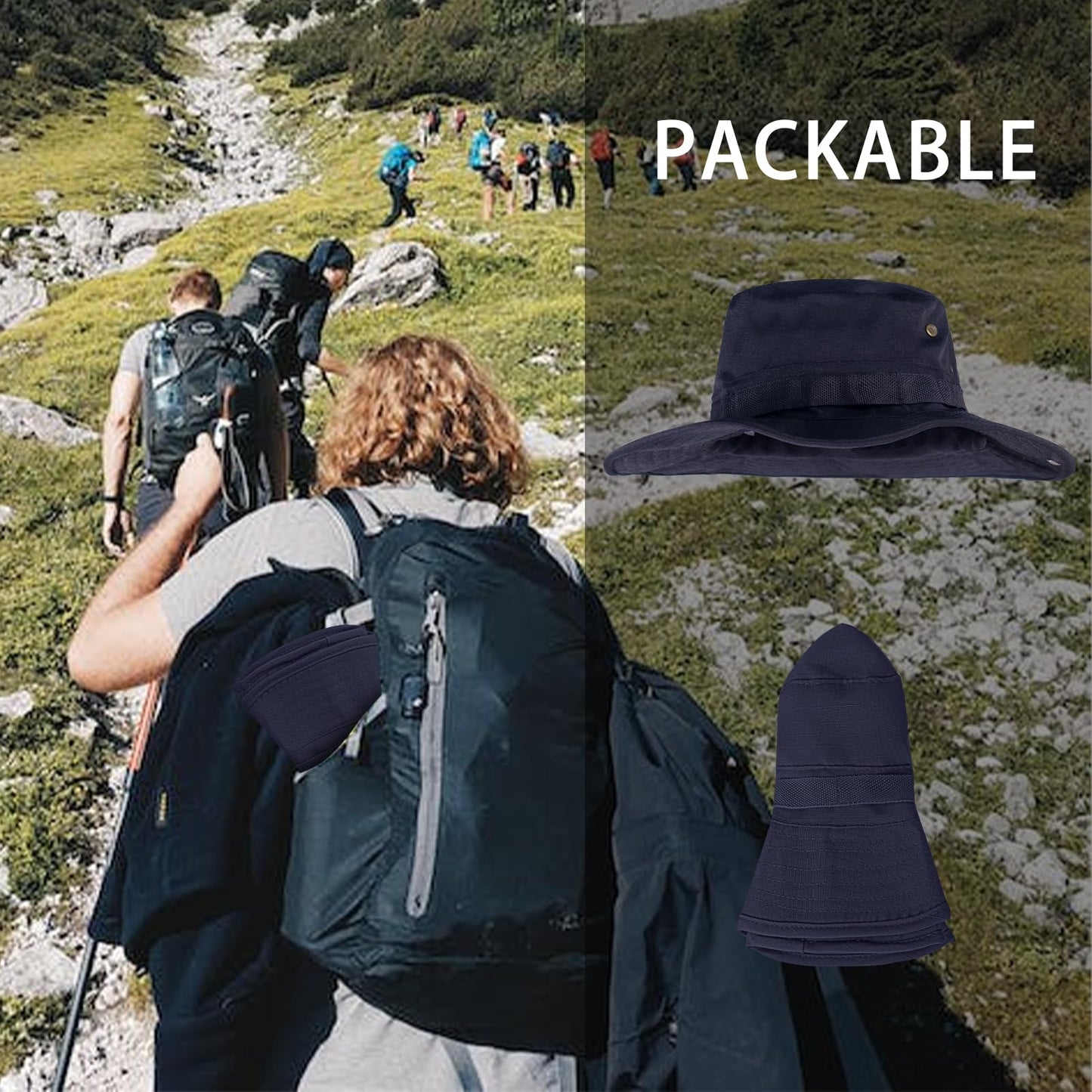 Sun Hats for Men Women Bucket Hat UPF 50+ UV Protection Boonie Hat for Safari Fishing Hiking Garden Beach Navy