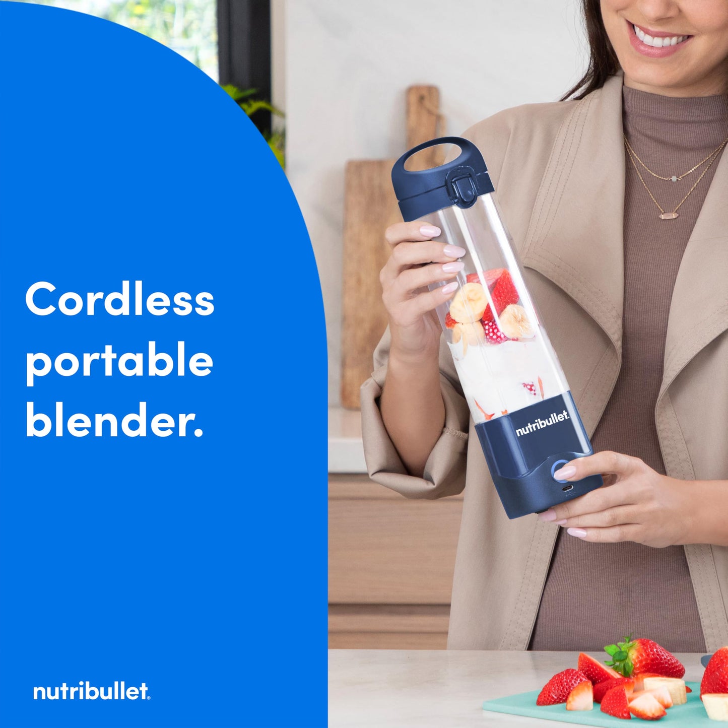 nutribullet Portable Blender, Cordless, 20oz Vessel, Personal Blender, USB-C Rechargeable, Navy Blue, NBPB50100NB
