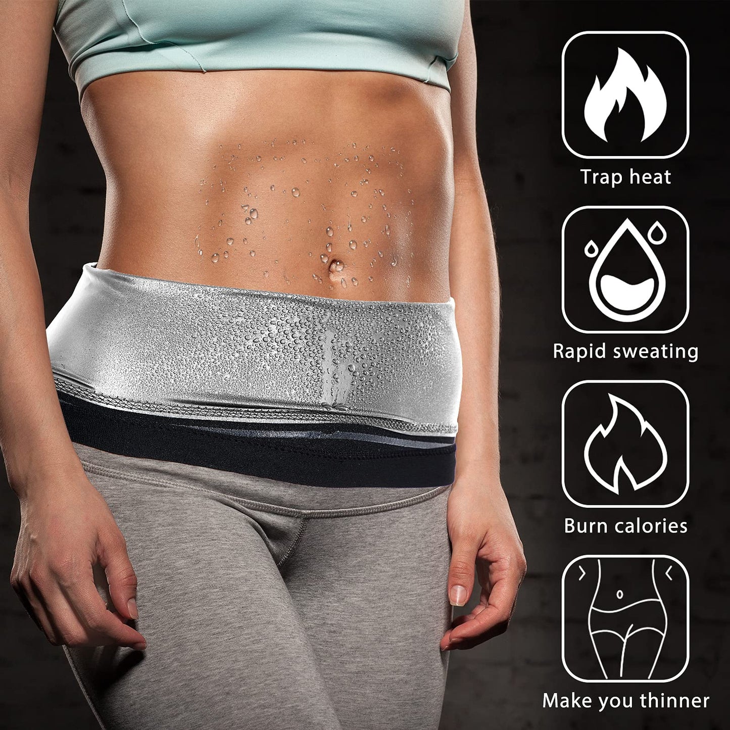 Geyoga Waist Trimmer Sweat Waist Trainer Wrap Stomach Wraps for Women Bodybuilding (Silver Inner,S)