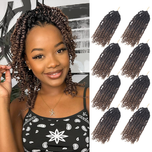 Bileaf Ombre Passion Twist Hair Pre Looped 10 Inch Passion Twist Crochet Hair for Women, Pre Twisted Boho Crochet Twist Braids for Girls 8 Packs Soft Short Passion Twists Curly Ends Hair Extensions