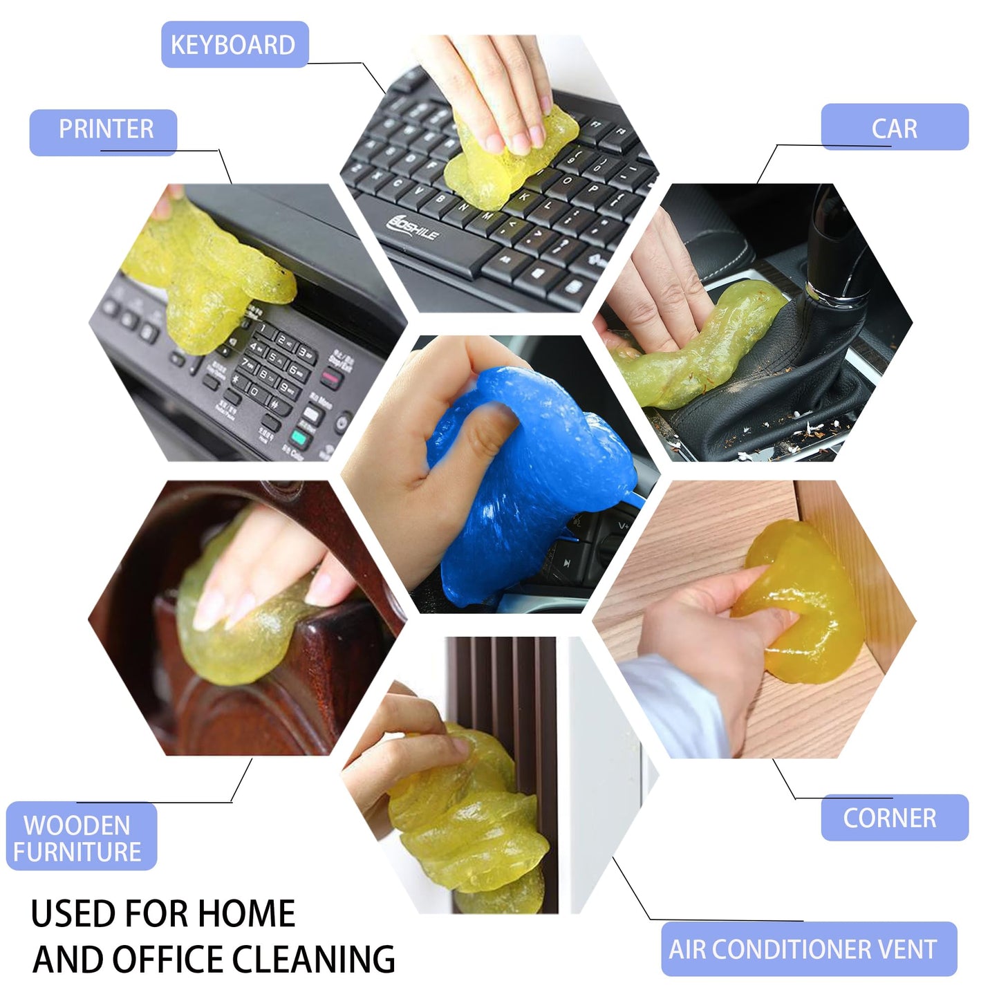 KWBLWF Car Cleaning Gel - 2Pcs Reusable Dusting Clay Set, Deep Clean Vents, Electronics, Keyboard Laptop Portable Cleaning Clay Gel, Detailing Interior Cleaner (Blue/Yellow)
