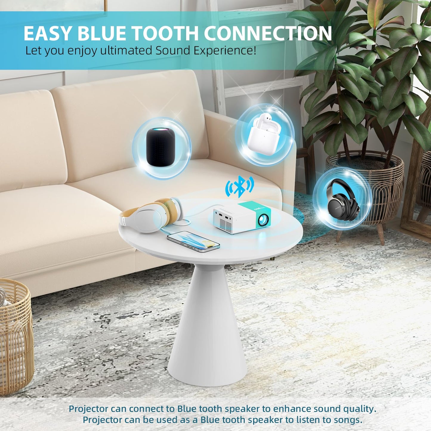 wepvo Projector Mini Portable Outdoor Movie Projectors, LED Pico Video Projector for Home Theater Film Projectors, Compatible with Smartphone/ Tablet/ Laptop/ TV Stick/ PS/ USB