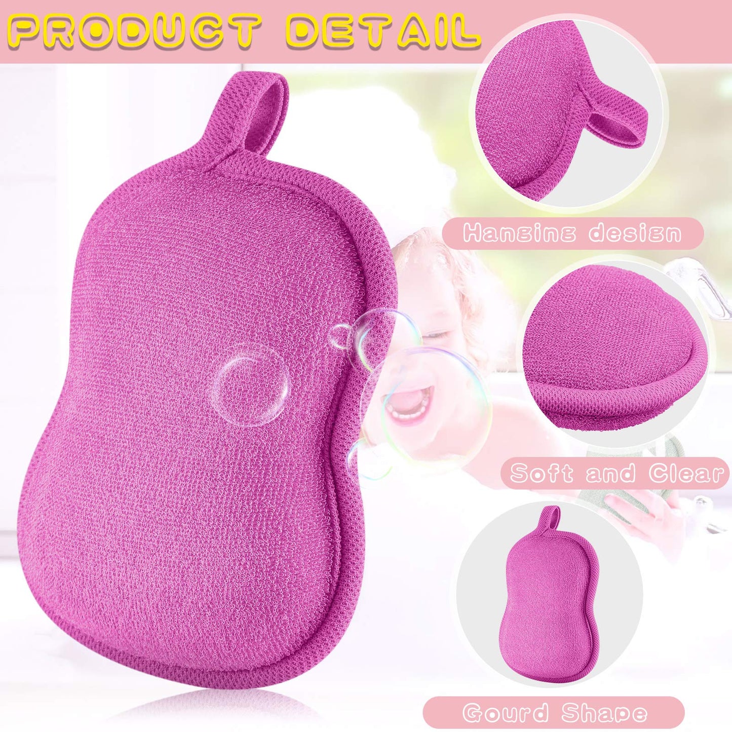 Tatuo 4 Pieces Baby Bath Sponge Cotton Baby Sponge Soft and Absorbent loofah for Kids Babies Men Women(Red, Purple)