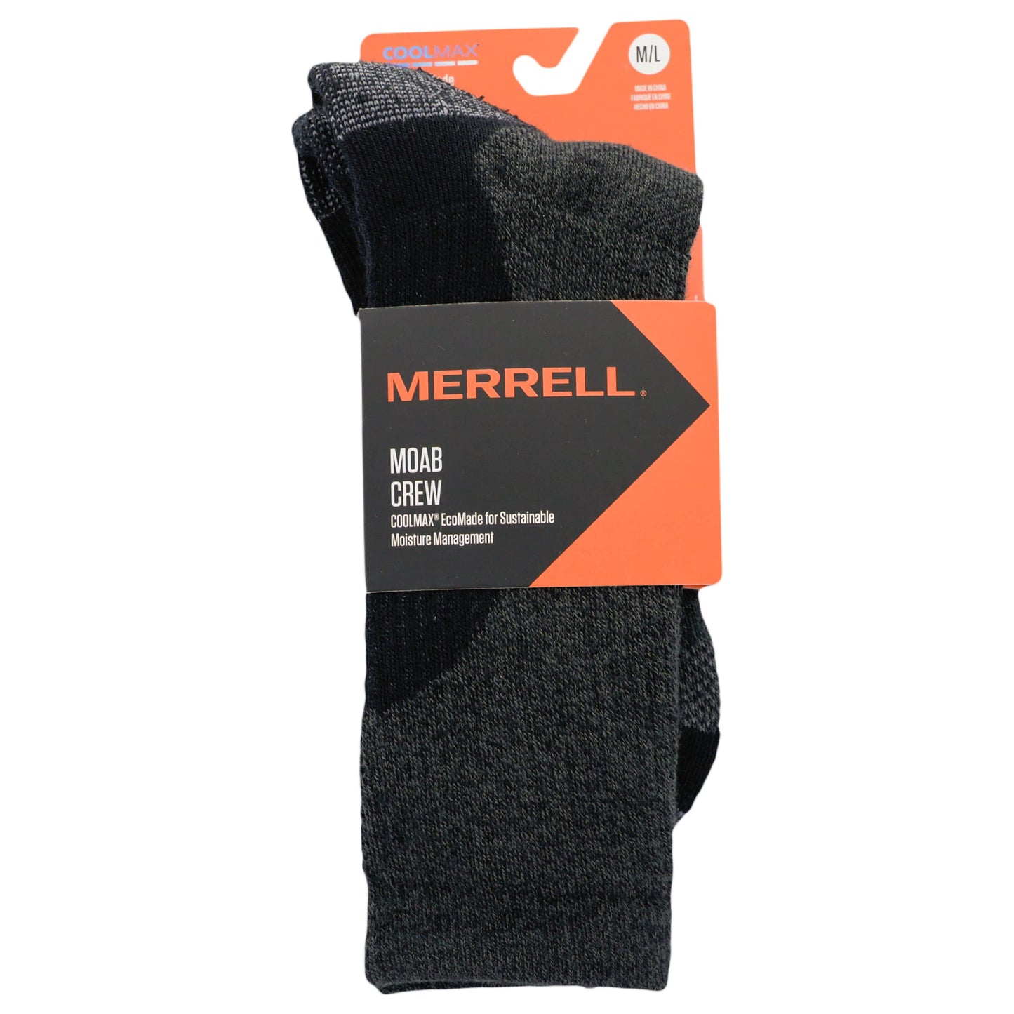 Merrell -men's and -women's Moab Hiking Mid Cushion Socks-1 Pair Pack-Coolmax Moisture Wicking and Arch Support, Charcoal, Medium-Large