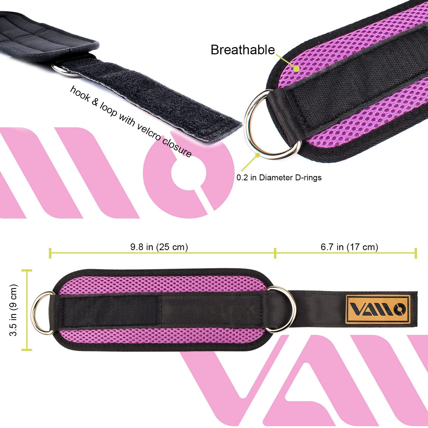 VAIIO Ankle Straps for Cable Machines,Adjustable Comfort fit Neoprene, Reinforce Double D-Ring - Premium Ankle Cuffs to Improve Abdominal Muscles, Lift The Butts, Tone The Legs for Men & Women
