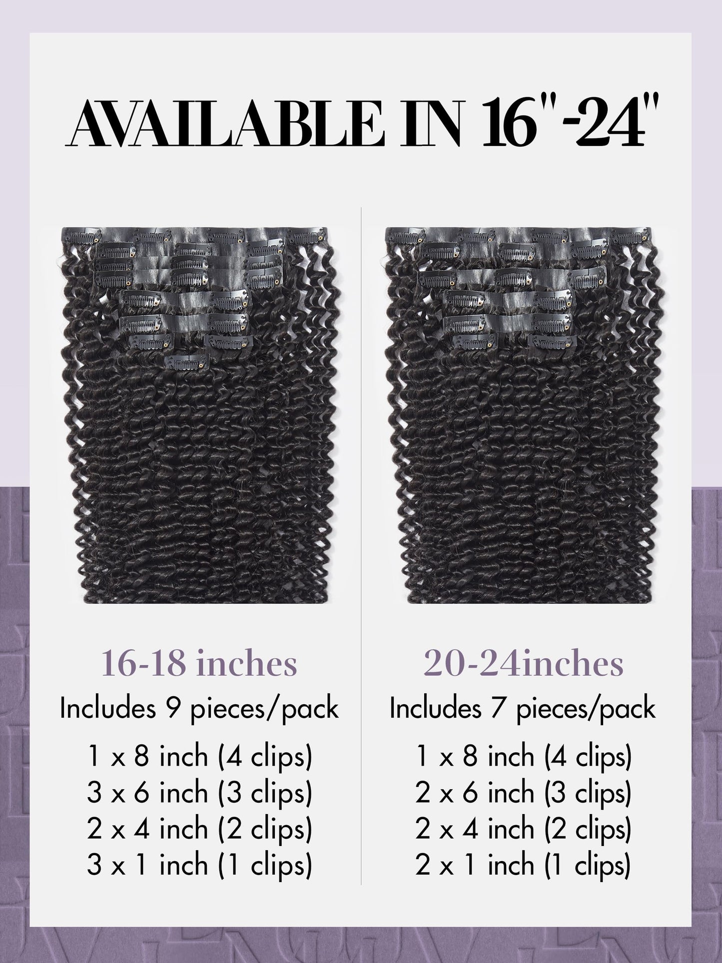 LUVME Curly Clip in Hair Extensions, 16 Inch 2 Pack 270g 18pcs Kinky Curly Seamless Clip in Hair Extensions Real Human Hair for Women, Natural Black