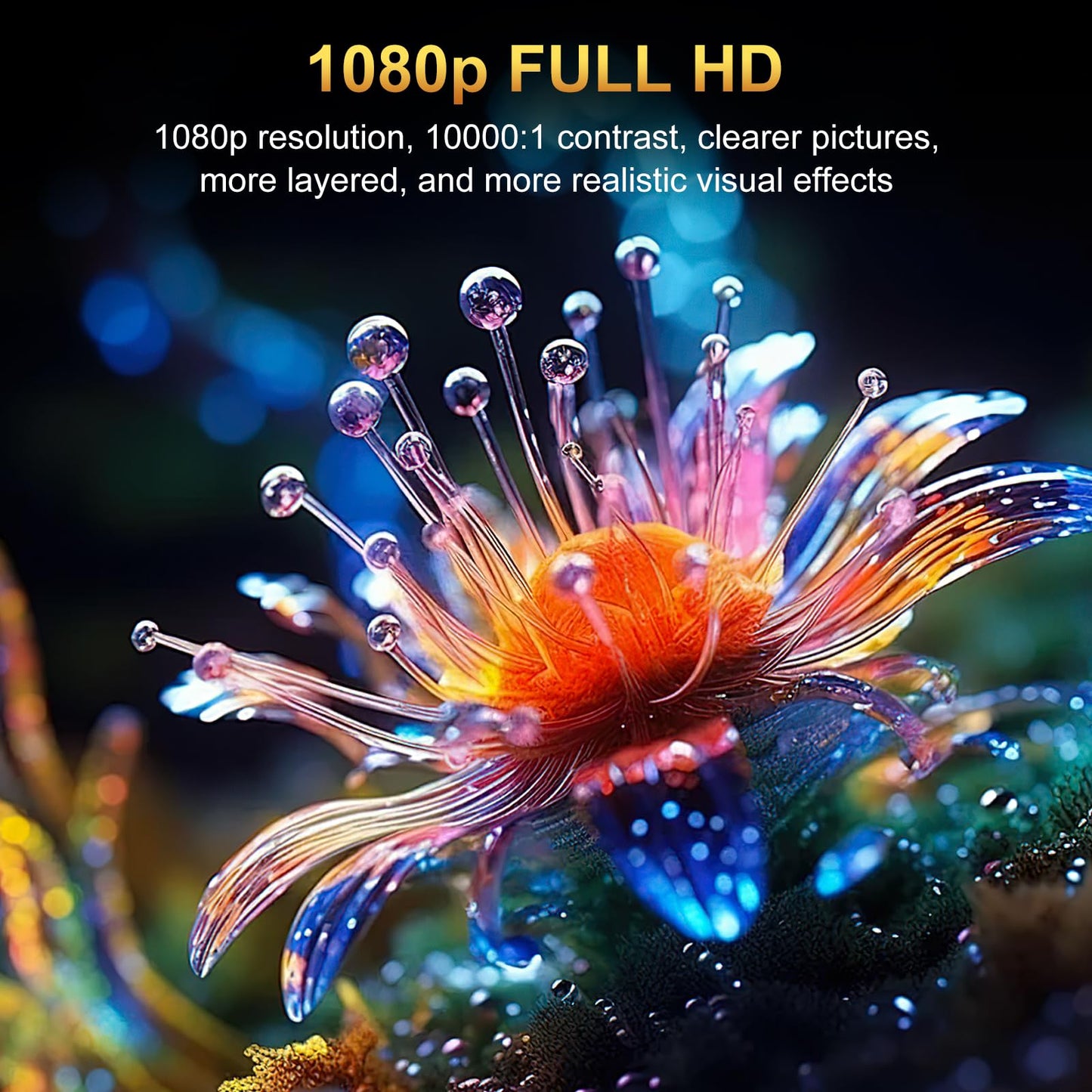 Projector with WiFi and Bluetooth, Pericat 4K Supported Native 1080P Projector, Portable Movie Outdoor Projector for Home Theater, Mini Projector Compatible with PC, HDMI, USB, TV Stick, PS5