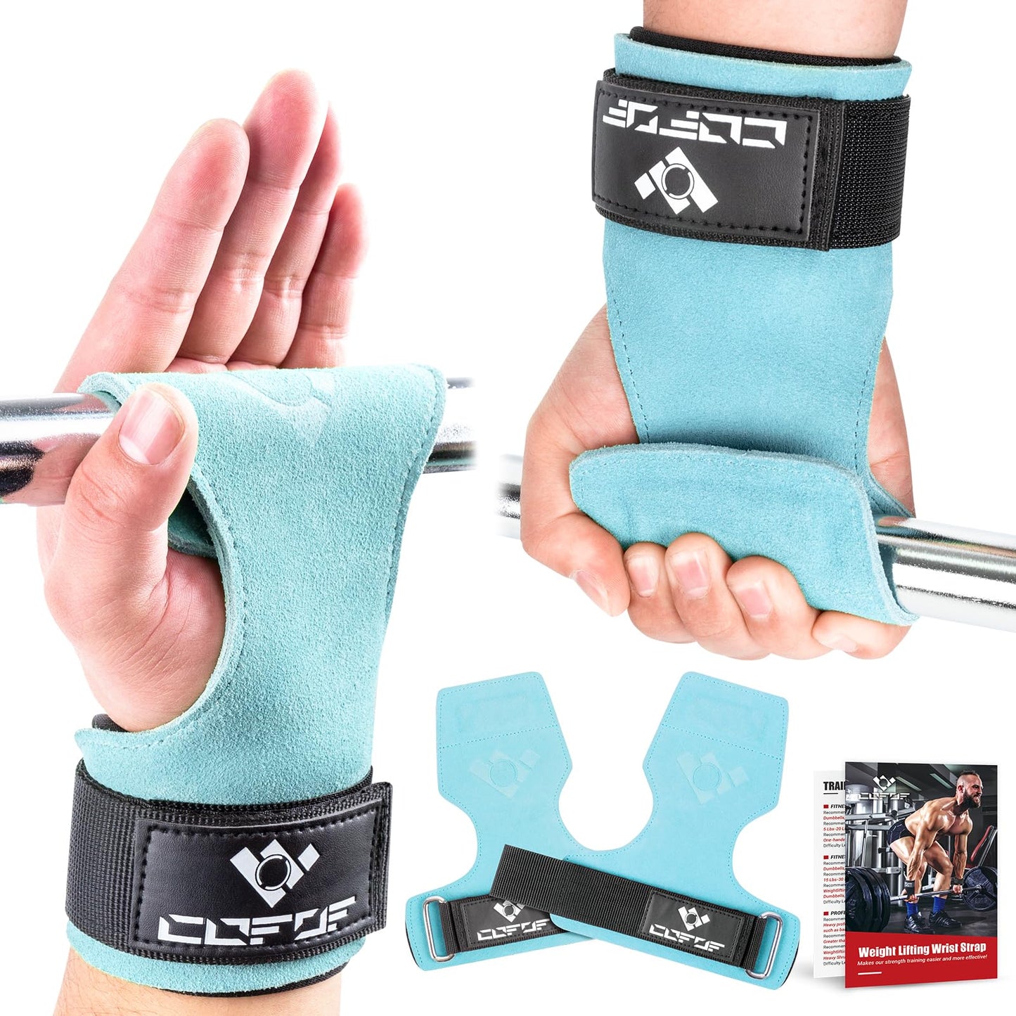 COFOF Weight Lifting Wrist Strap,Double Layer Leather Weightlifting Wrist Strap for Deadlift and Powerlifting, Adjustable Neoprene Padded Gym Workout Lifting Wrist Hooks for Men/Women(Pair)