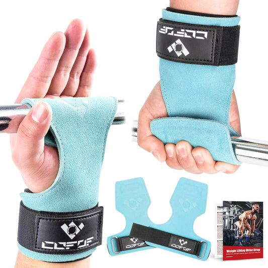 COFOF Weight Lifting Wrist Strap,Double Layer Leather Weightlifting Wrist Strap for Deadlift and Powerlifting, Adjustable Neoprene Padded Gym Workout Lifting Wrist Hooks for Men/Women(Pair)