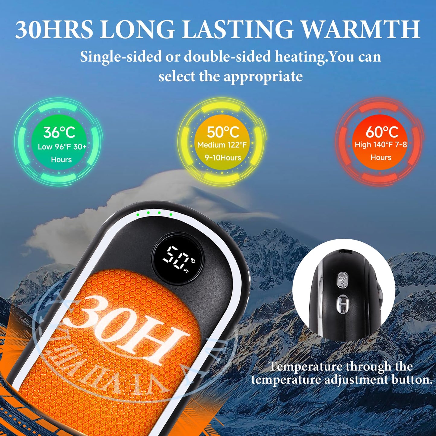 Hand Warmers Rechargeable, 10000mAh Electric Hand Warmer, 3 in 1 Dual-Sided Hand Warmers Reusable Heat Up to 140℉, Portable Hand Warmer Great Gift for Christmas Outdoors, Hunting, Camping, Women Mens