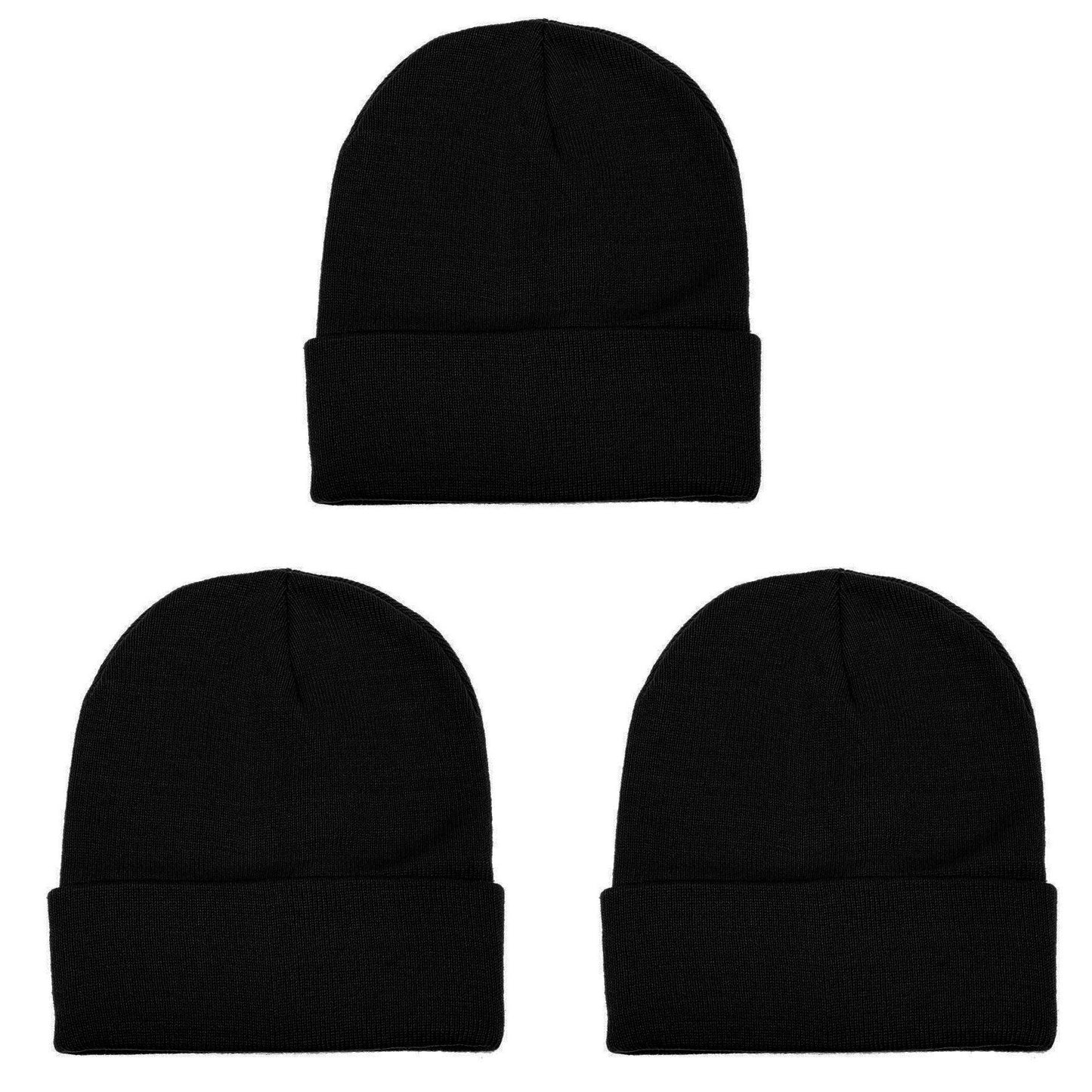 Gelante Unisex Beanie Cap Knitted Warm Solid Color and Multi-Color Multi-Packs (3 Pack: Solid Black)