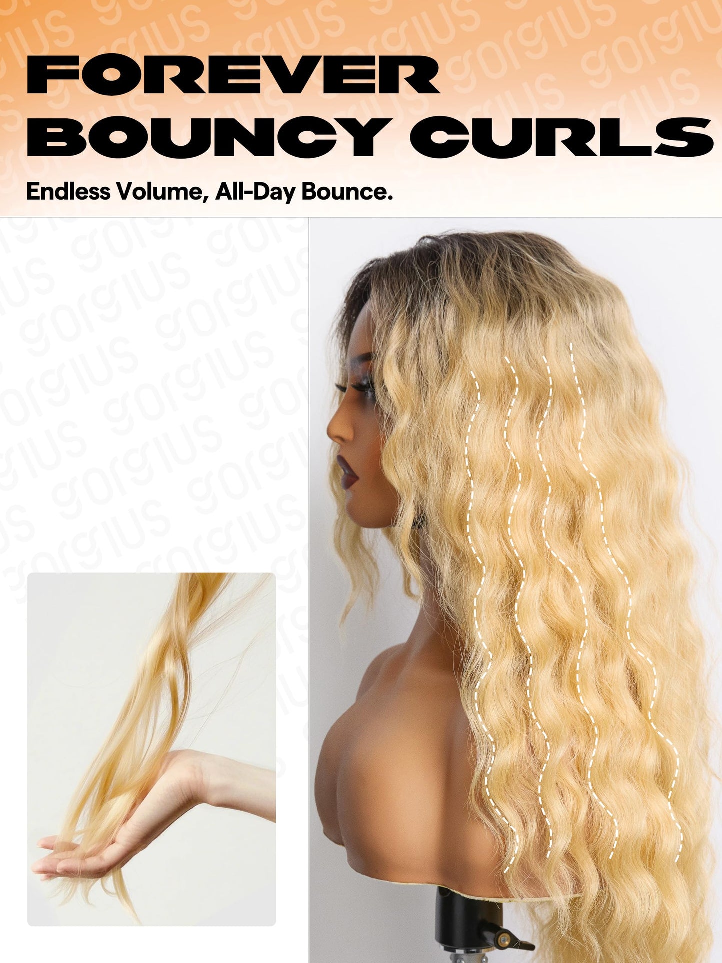 GORGIUS Ombre Blonde Lace Front Wigs Glueless Ocean Wave Long Wig Upgraded with Premium Synthetic Fiber Pre Cut Pre Plucked Natural Hairline