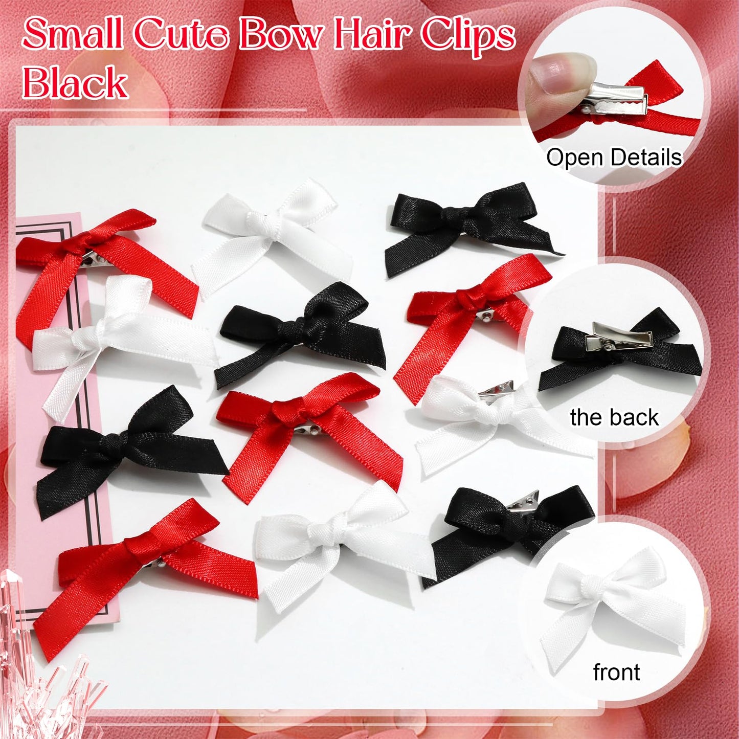 SAWINDA Mini Ribbon Bowknot Barrettes - 30PCS Metal Y2k Cute Black & White Claw Clips & Hair Accessories for Women Girls