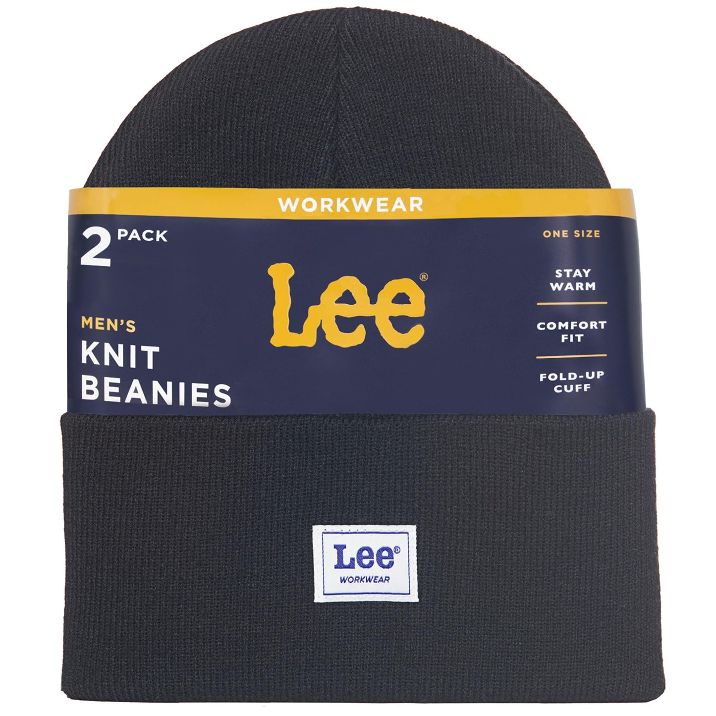 Lee Workwear Men’s Beanie Hats - Men Knit Cuffed Mens Skull Winter Hat, 2 Pack