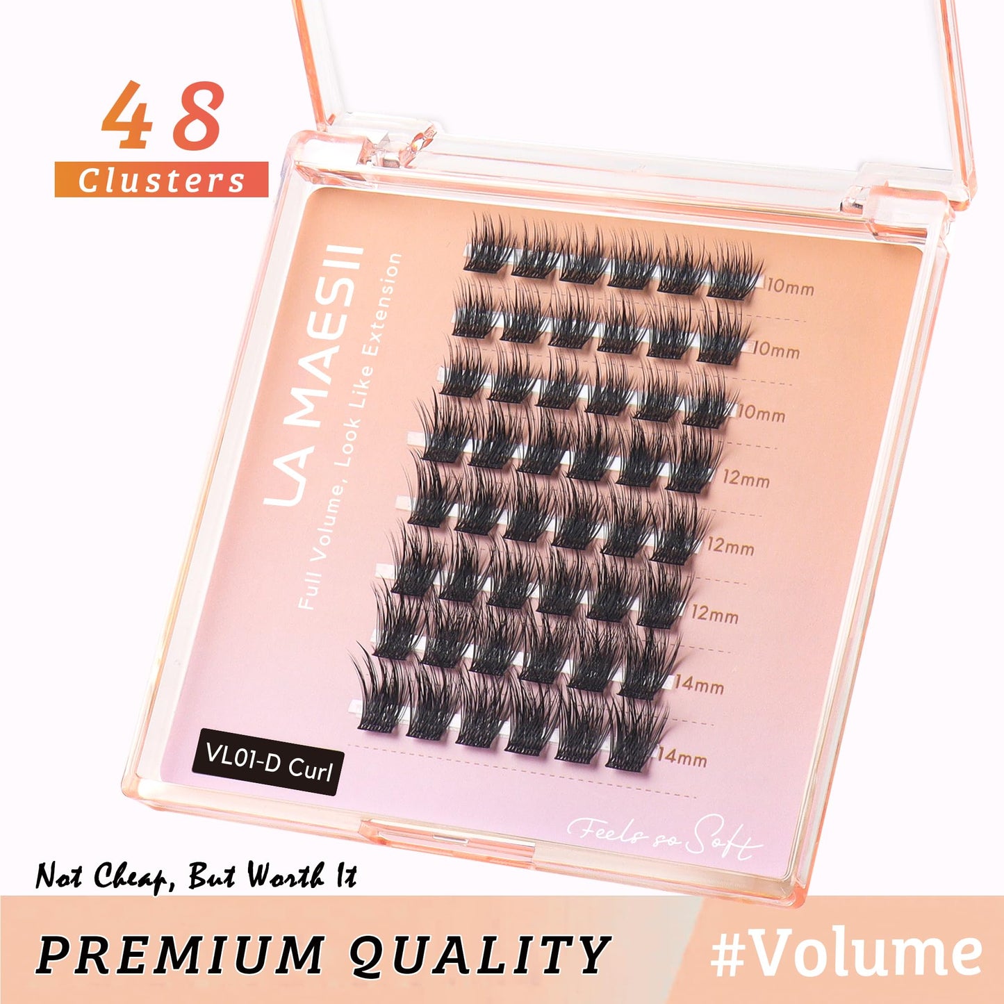 LA MAESII Lash Clusters, Volume Cluster Lashes DIY Eyelash Extensions, Wispy Individual Lashes False Eyelashes Clusters, Soft & Thin Band Reusable 10-12-14mm (Volume-D)