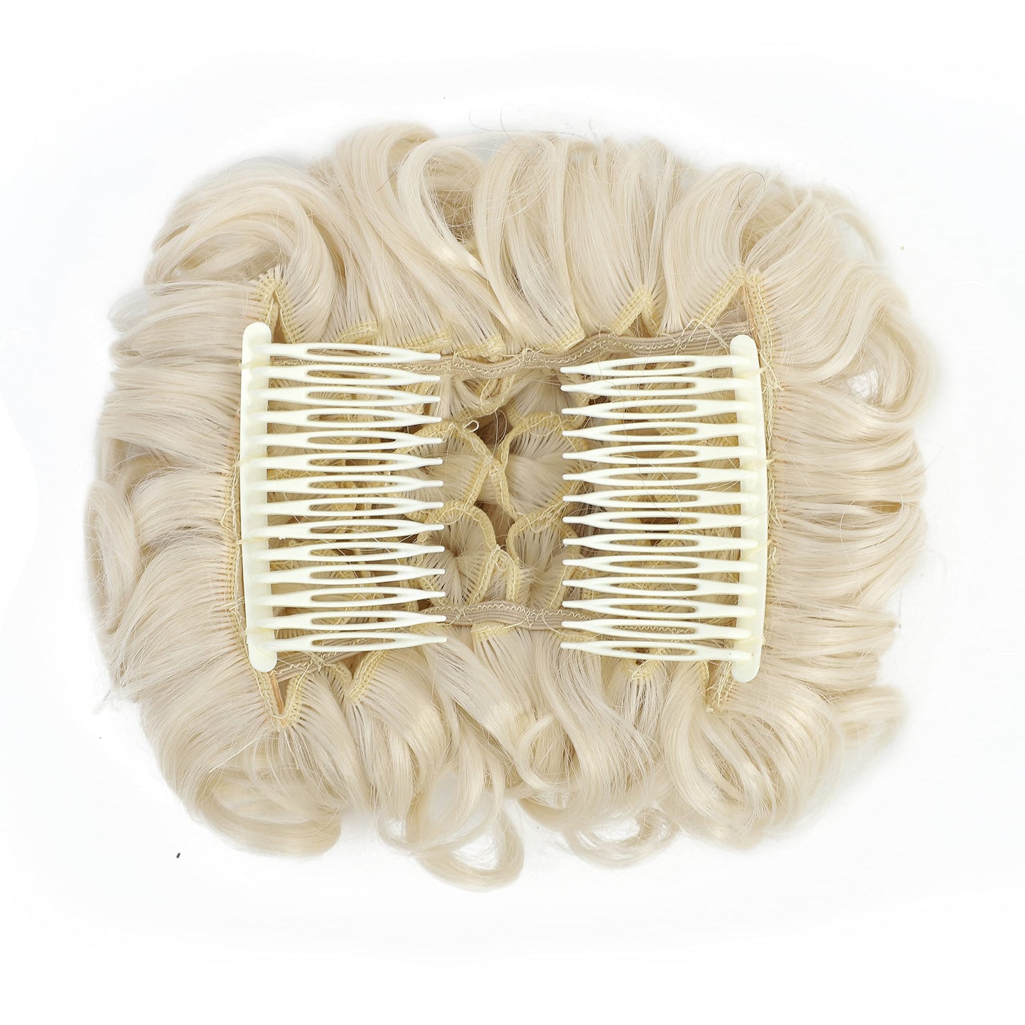 SWACC Short Messy Curly Dish Hair Bun Extension Easy Stretch hair Combs Clip in Ponytail Extension Scrunchie Chignon Tray Ponytail Hairpieces (Platinum Blonde-60#)