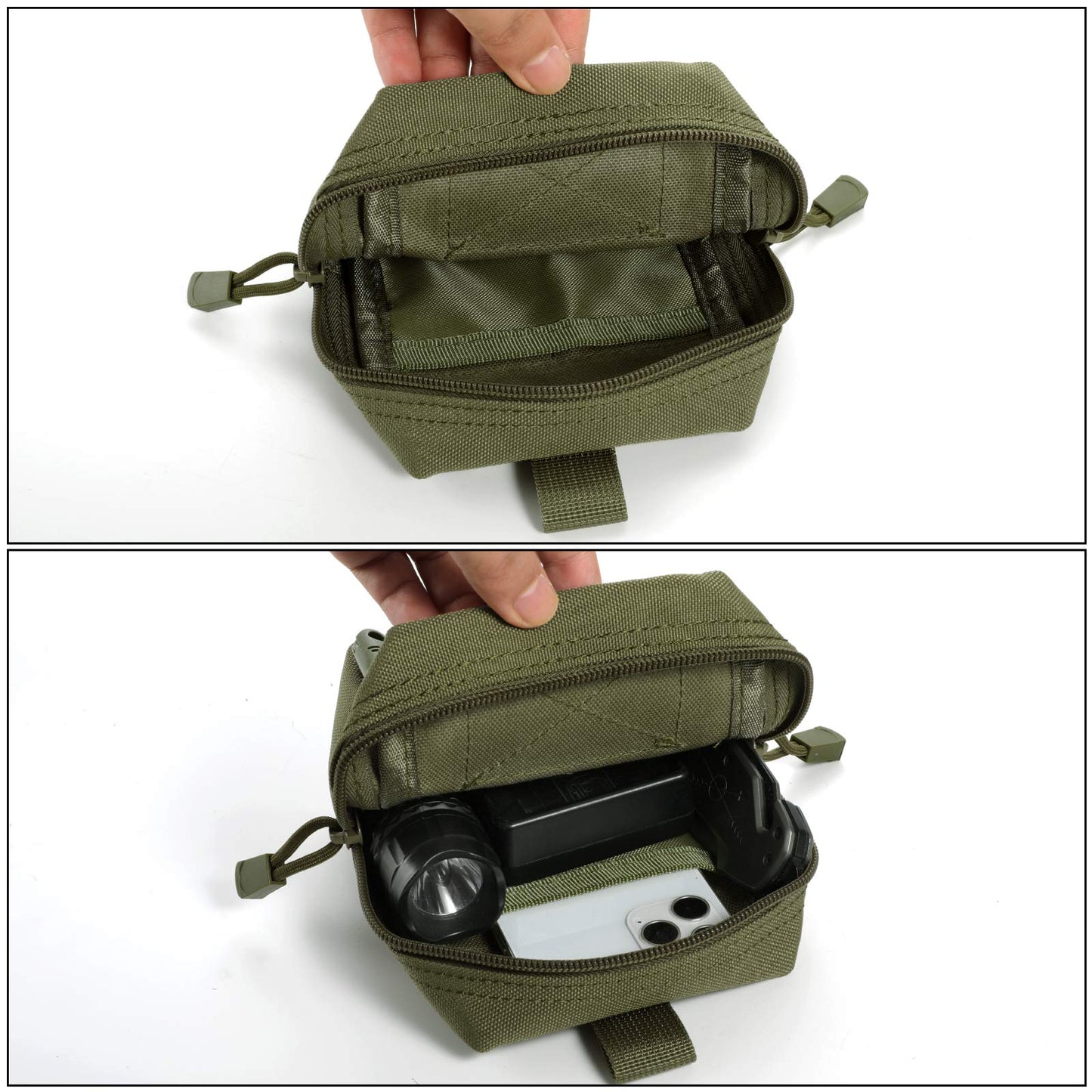FRTKK 2 Pack Molle Pouches - Tactical Compact Water-Resistant EDC Pouch Small Utility Pouch Bags (Patch Included) (2 Pack-Army Green)