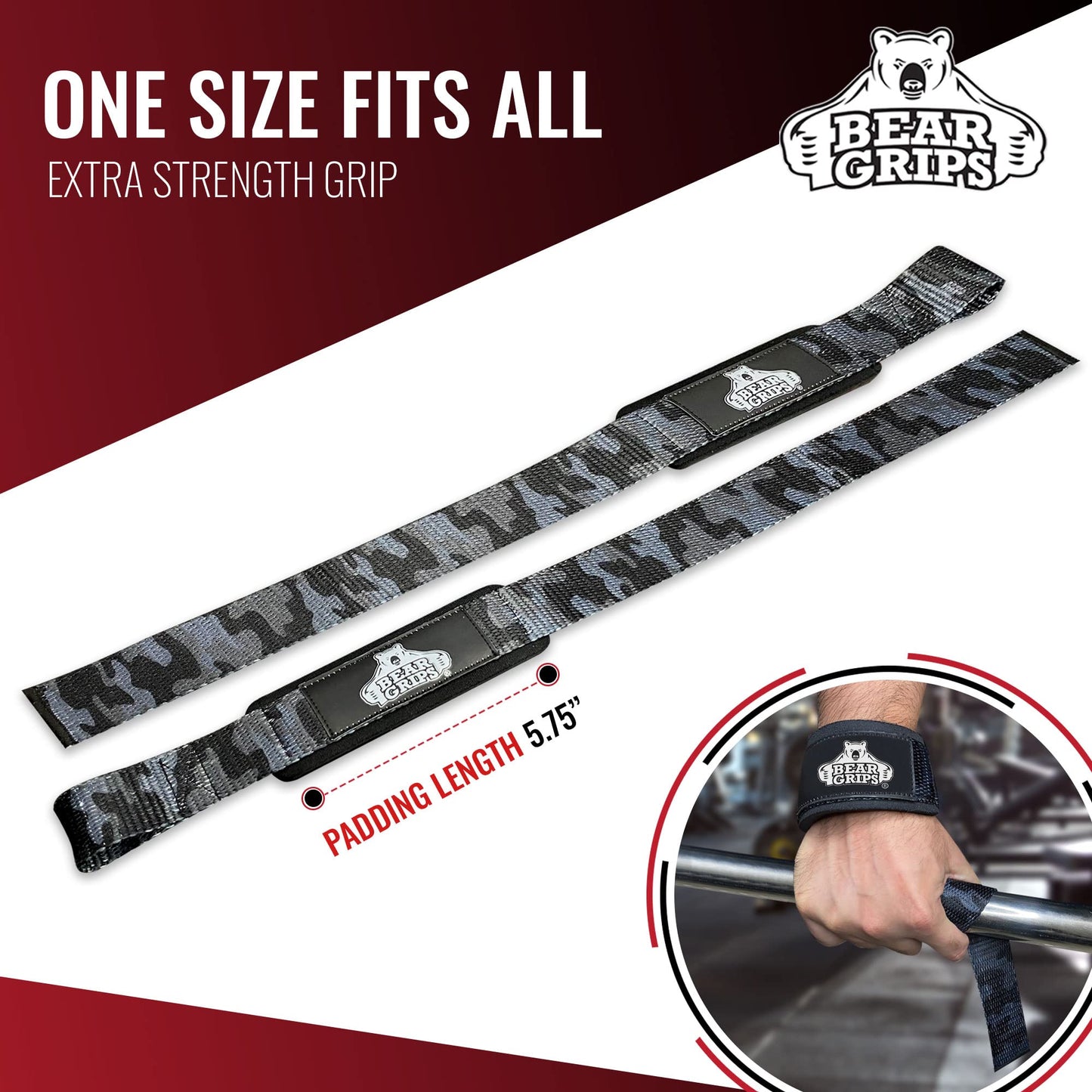 Bear Grips Lifting Straps Gym, Wrist Straps for Weightlifting, Gym Straps, Weightlifting Straps, Deadlift Straps, Weight Lifting Straps for Men, Weight Straps Lifting Women, 2 Lifting Strap Black Camo