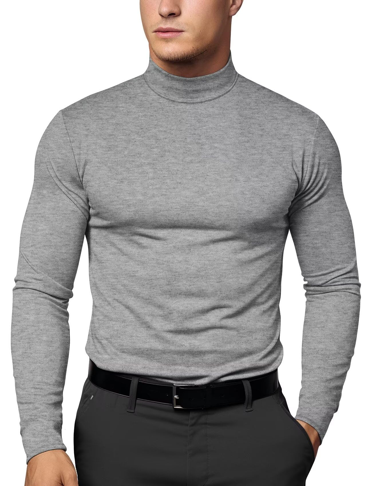 Thermal Tops for Men Cold Weather Mock Neck Undershirt(Light Grey,L)