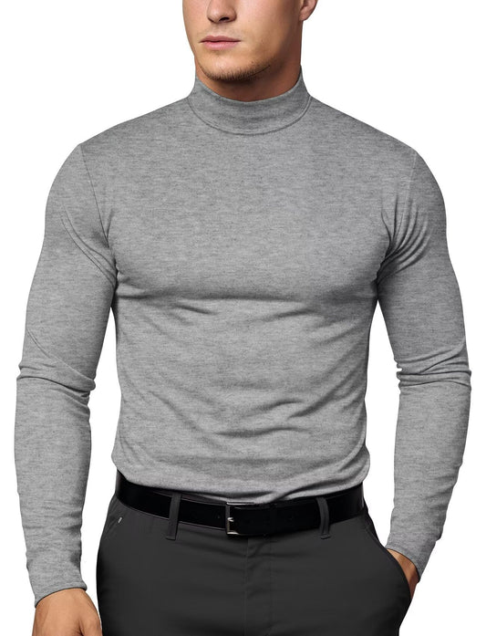 Thermal Tops for Men Cold Weather Mock Neck Undershirt(Light Grey,L)