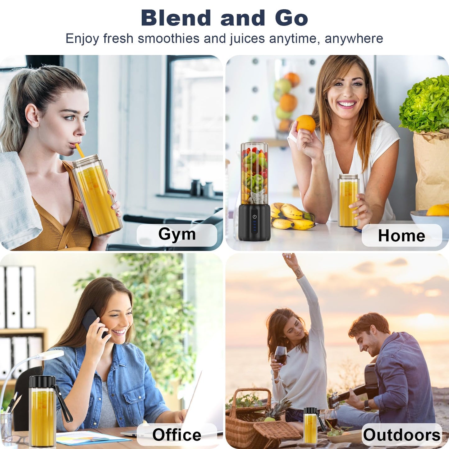 COKUNST Portable Blender - Small Smoothie & Shake Maker, 17 Oz (500ml) Personal Blender with 6 Blades, USB-C Rechargeable Mini Mixer with Extra Lid for Travel, Office, Gym