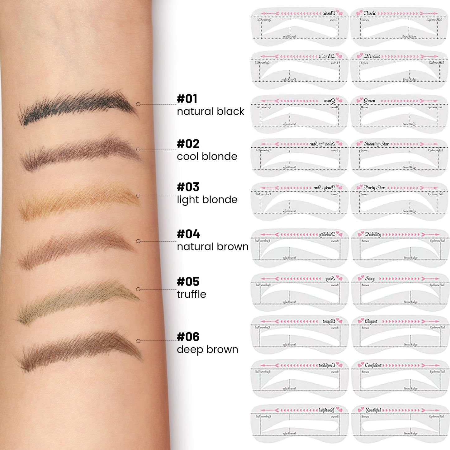 Eyebrow Pen kit,2-in-1 Dual Ended Microblading Eyebrow Pen & 20 Eyebrow Stamp,Waterproof 4-Fork-Tip & Precise Brush-Tip for Natural Hair-Like Brows, for Perfect Eyebrows Makeup.