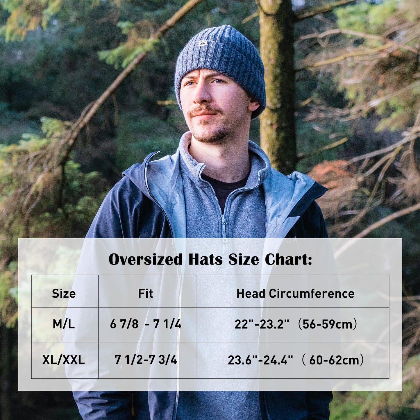 Dark Grey XL/XXL Winter Beanie 100% Merino Wool Fleece Lined Knit Cap Warm Hat for Big Head Mens Womens Cold Weather