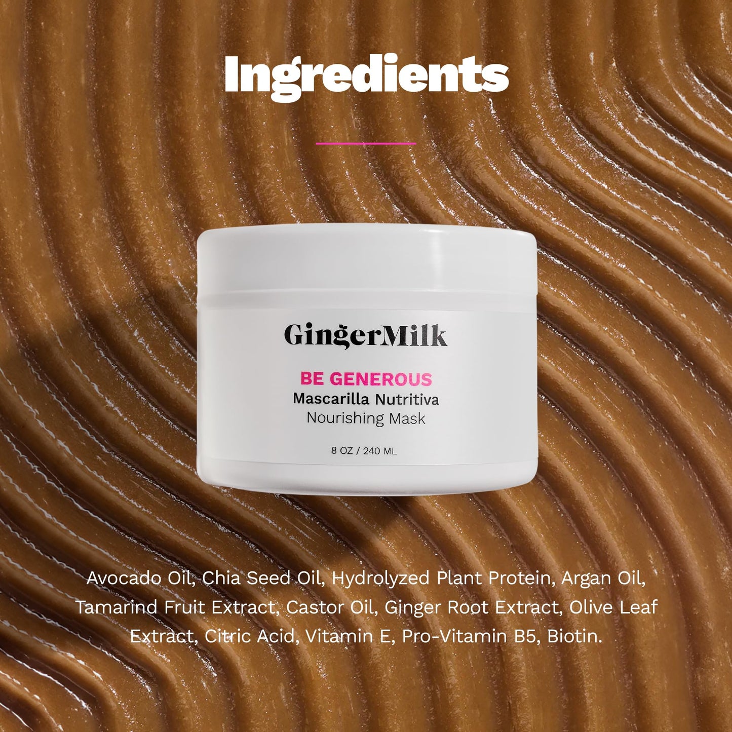 GINGER MILK - Hair Mask For Damaged & Dry Hair, Deep Conditioning, Promotes Growth (8 oz.)