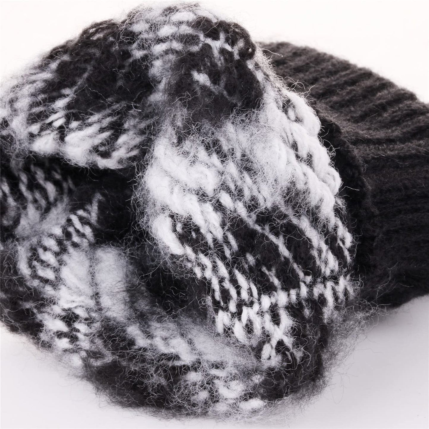 CRUOXIBB Winter Soft Stretch Buffalo Plaid Cuff Beanie Hat Thick Chunky Warm Knit Skull Ski Cap (Black/White+Glove+Scarf)