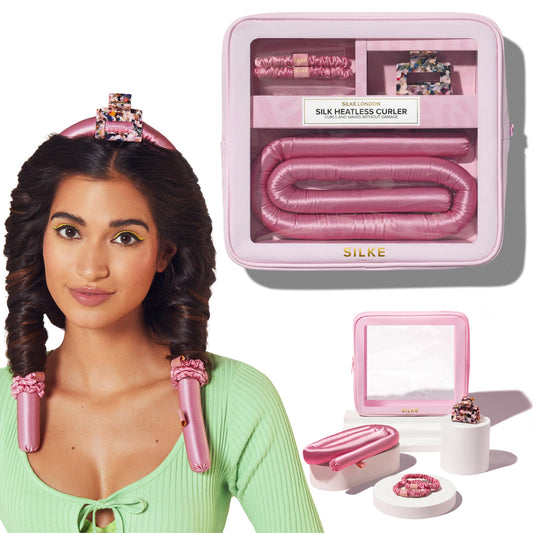 SILKE Heatless Hair Curlers | 100% Luxurious Heatless Curls Headband | Silk Heatless Curlers to Sleep In | No Heat Curlers for Overnight Curls | Heatless Curling Set | Big Bounce, No Effort (Pink)