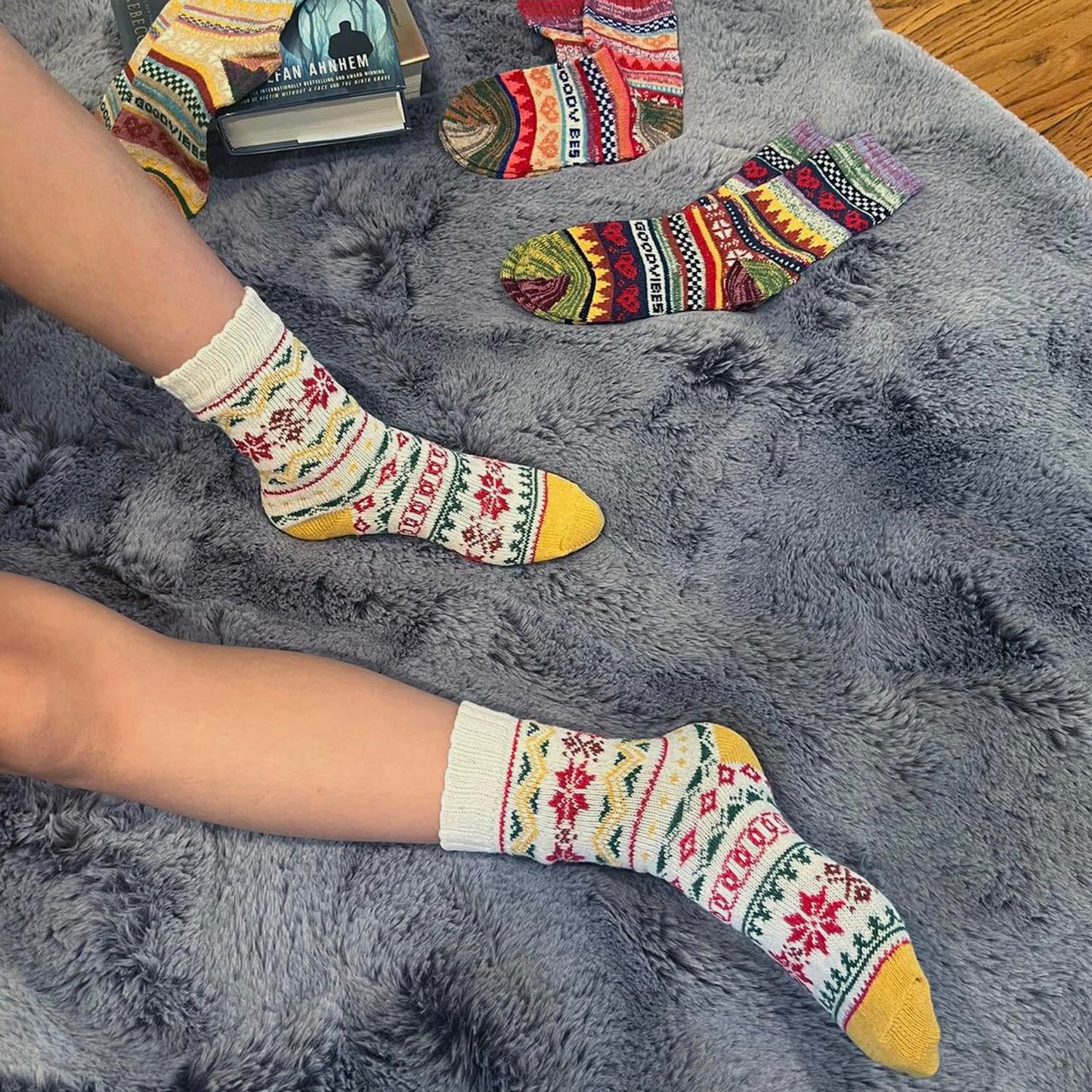 TZ Promise Womens Wool Knitted Thick Thermal Socks Winter Warm Soft Cabin Assorted Cozy- 6 Pack (US, Alpha, One Size, Regular, Regular, Assorted#2)