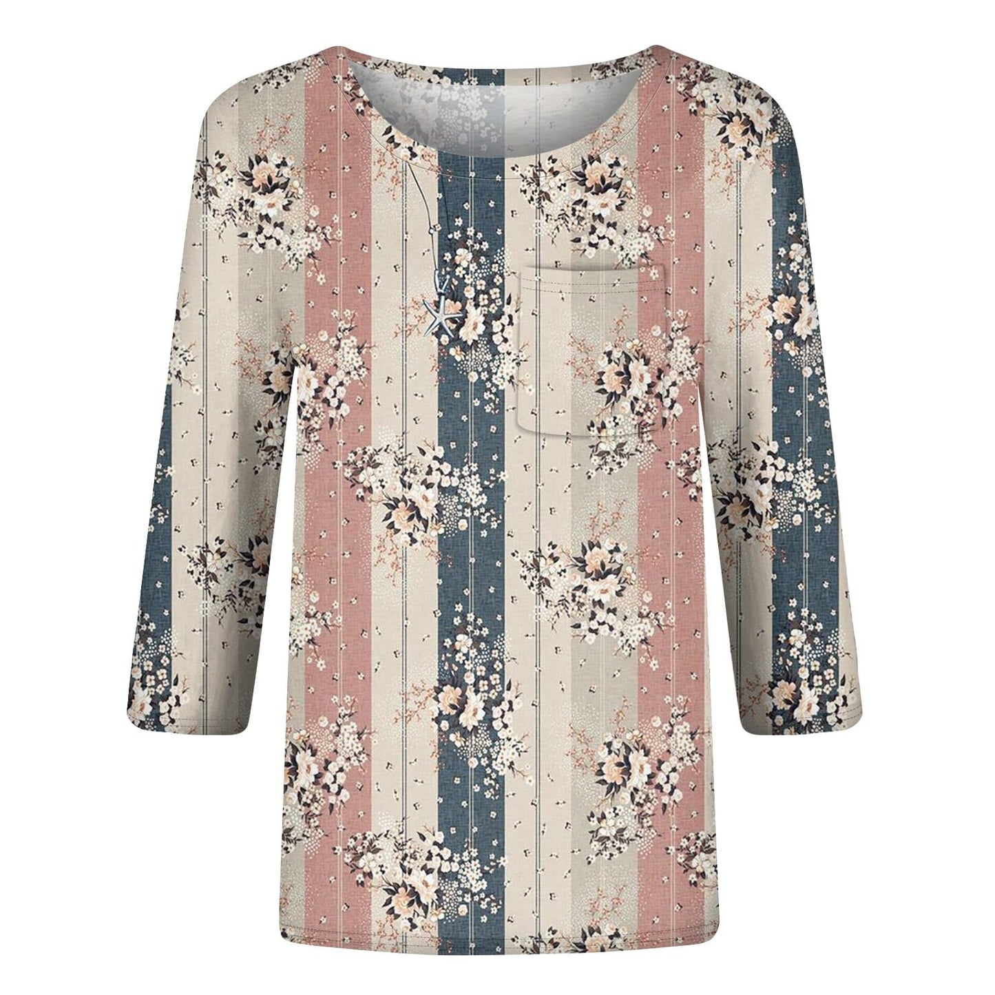 Womens 3/4 Sleeve Tops Spring Pocket Layering Crewneck Shirts Dressy Casual Cute Classic Blouses Loose Tunics or Tops to Wear with Leggings Trending Womens Clothes 3/4 Sleeve T Shirts for Women 2024