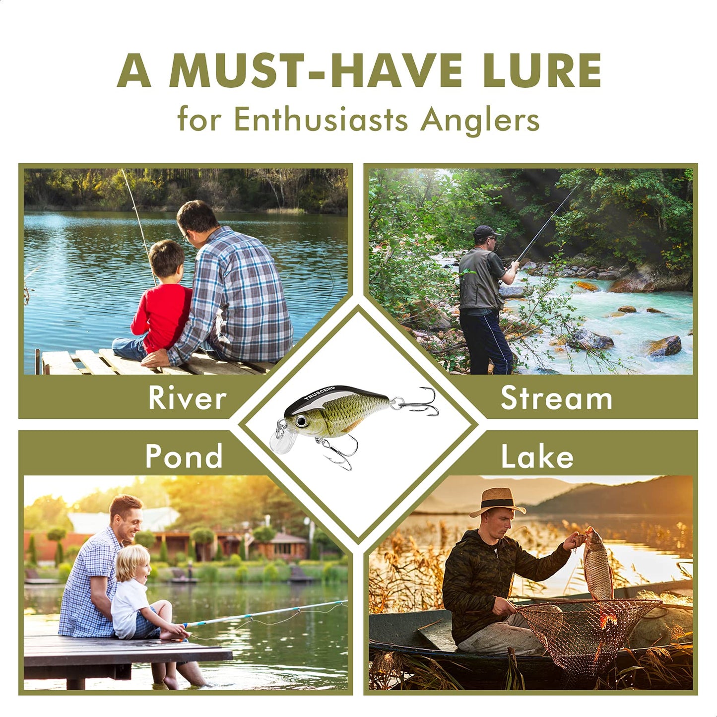 TRUSCEND Crankbaits Fishing Lures Hard Swimbait for Bass Trout Crappie Walleye Crank Baits Fishing Plugs Freshwater and Saltwater