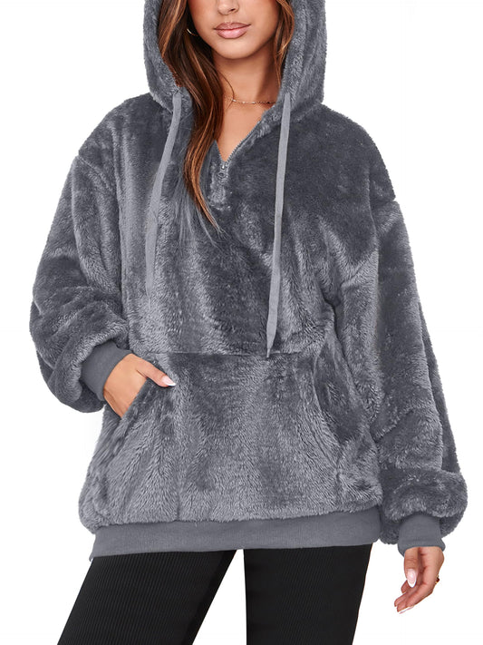 NIeyook Sherpa Fleece Hoodies for Women Fuzzy Oversized Zip up Hoodie with Pockets Casual Pullover Hooded Sweatshirt Dark Gray