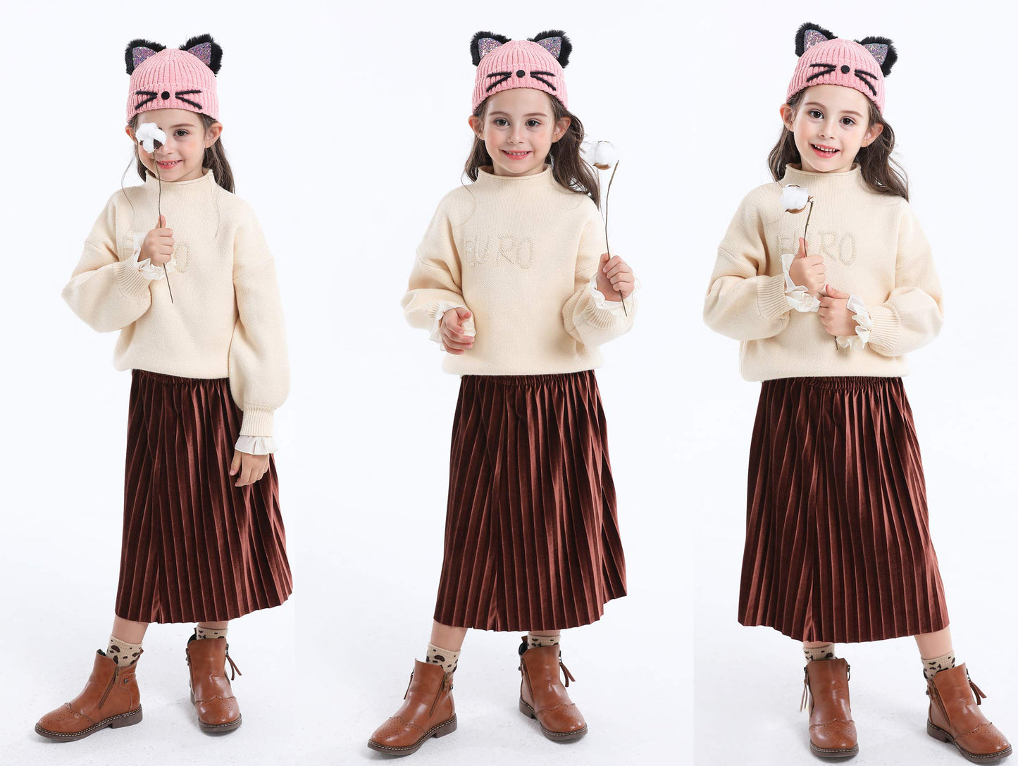 Bellady Kid Girl Hat Cute Cat Ear Beanie Cap Warm for Fall Winter,Child_Pink