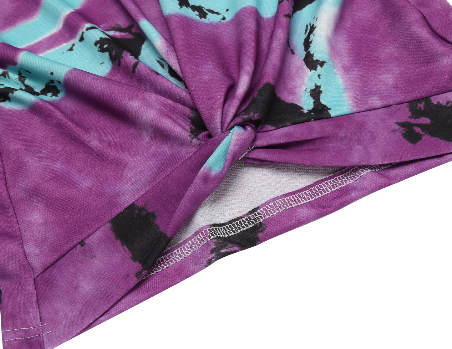Arshiner Girl Pullover Set Sweatsuit Long Sleeve Tie Dye Twist Front Top Winter Fall Tracksuit Sweatpants Casual Size 10-12
