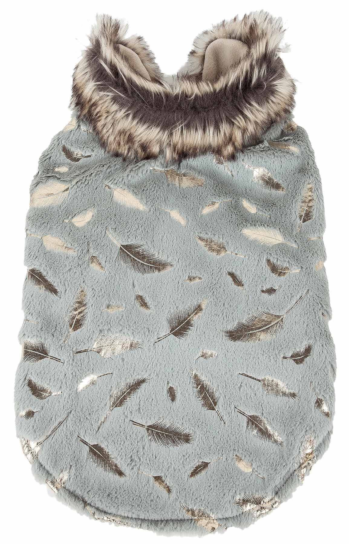 Pet Life ® Luxe 'Gold-Wagger' Gold-Leaf Patterned Mink Fur Dog Coat - Dog Jacket with Hook-and-Loop Belly enclosures - Winter Dog Coats for Small Medium Large Dog Clothes