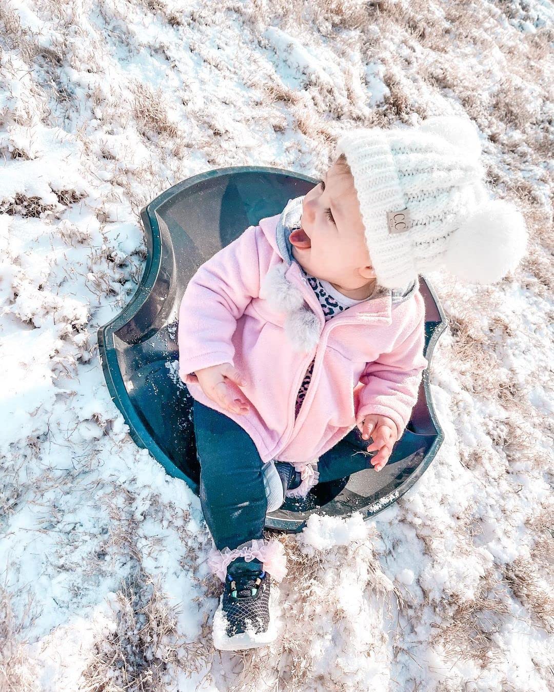 Funky Junque Double Pom-Pom Kids Beanie, Double Pom Pom Beanie Toddler 100% Acrylic Material, Soft and Warm, Toddler Winter Clothes Toddler Girl Winter Hat (Ivory - Ivory Faux Fur Pom)