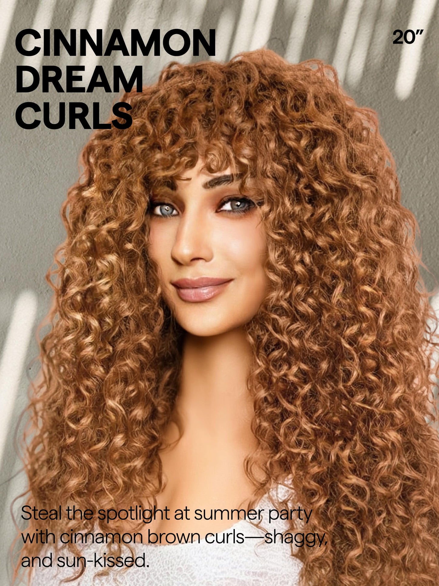 GORGIUS Curly Wig with Bangs Cinnamon Brown Shaggy Curl Glueless Bang Wig with True Scalp Upgraded with Natural Human-Hair-Like Premium Synthetic Fiber