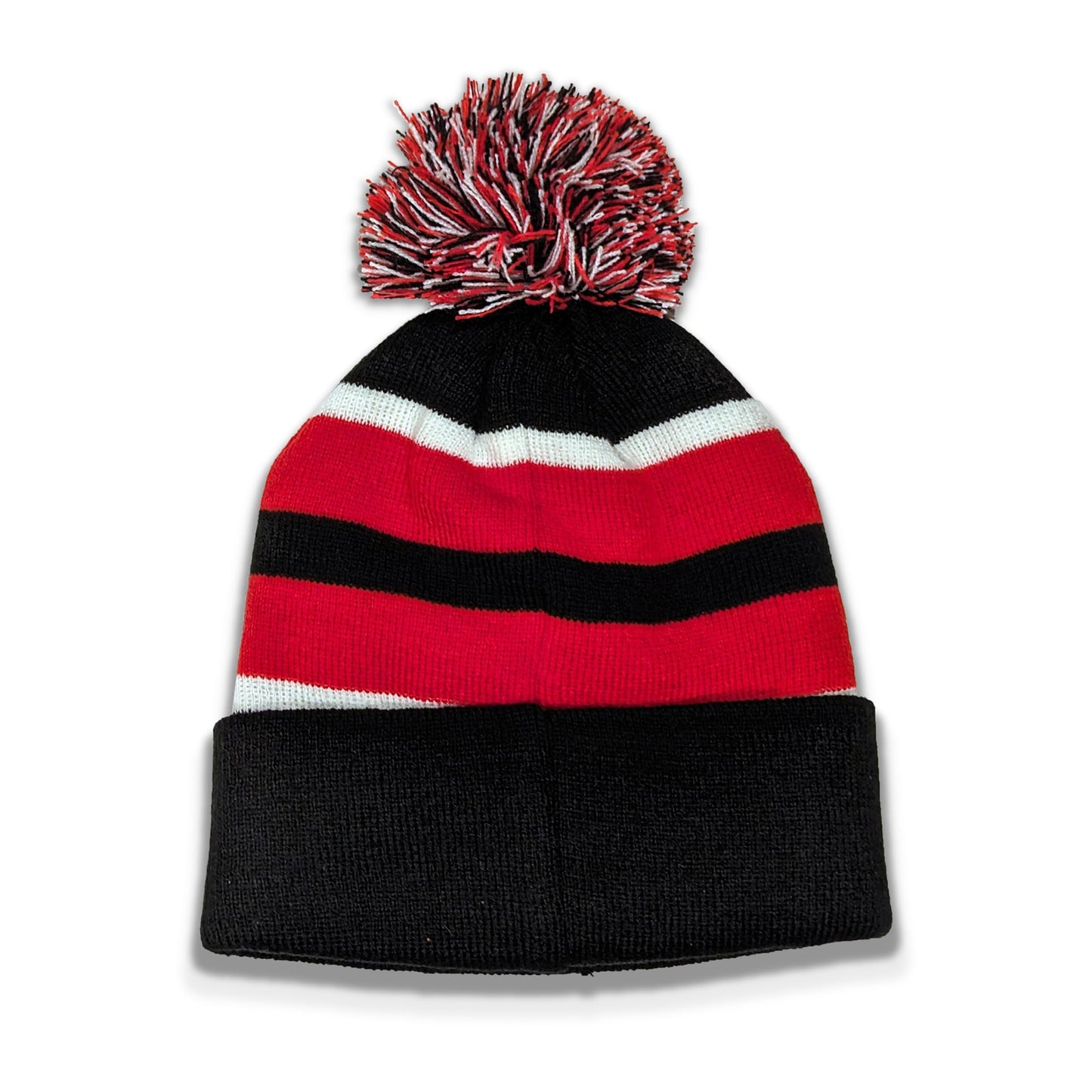 Jersey Hockey Beanie Hat - Alternate Black and Red Color with Pom Pom and Emboidered 3D Puff Script Comfortable and Fun Fan Gift.