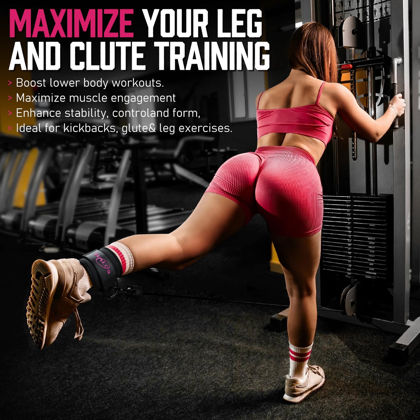 WALITO Gym Ankle Straps for Working Out - Glute Ankle Cuff Kickback Strap, Gym Cable Machine Accessories for Women Glute Leg Extensions, Hip Abductors & Lower Body Exercises Equipment