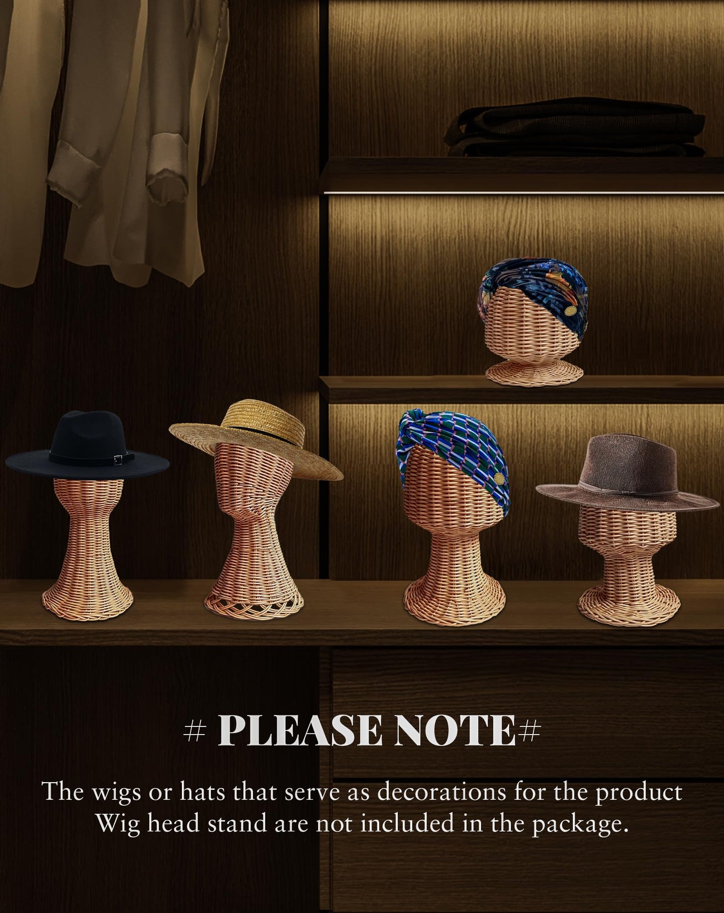 CHADWICK Mannequin Head Stand, Rattan Wig Stand, Hat & Wig Display Holder, Handmade Wicker Wig Head Stand, Vine Woven Hat Stand, Rustic Cap Rack for Home, Hair Salon, Showcase, Stable Base