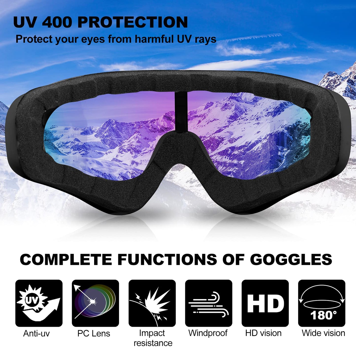 SixYard Ski Goggles, Motorcycle Goggles, 3 Pack Snowboard Snow Goggles for Men Women Adult Youth (Style 6)
