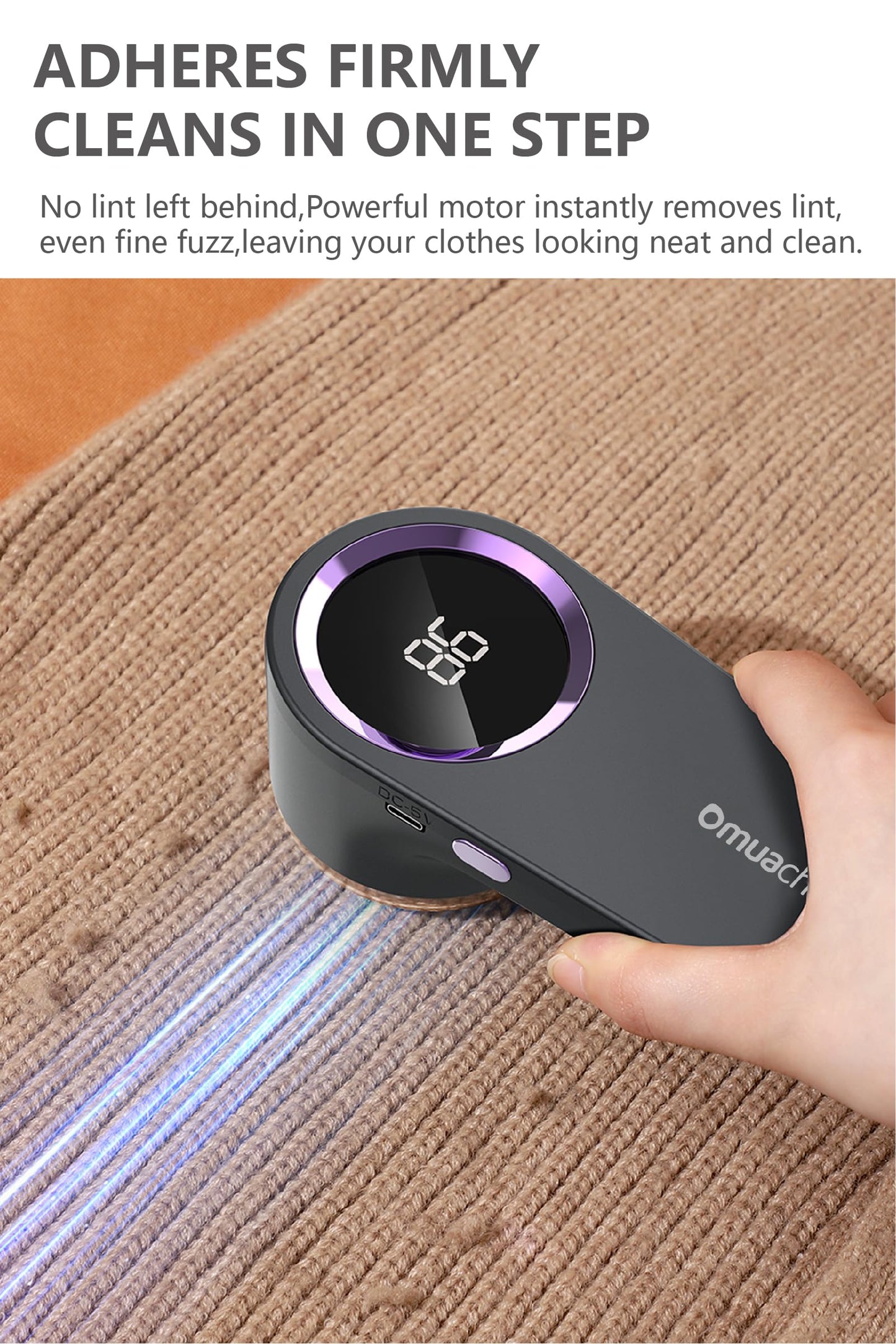 Fabric Shaver, Lint Remover Rechargeable, Electric Portable Sweater Defuzzer with 6-Leaf Blades, Digital Screen, Remove Pilling for Clothing, Couch, Furniture, Fuzz, Lint Ball, Pillings(White)