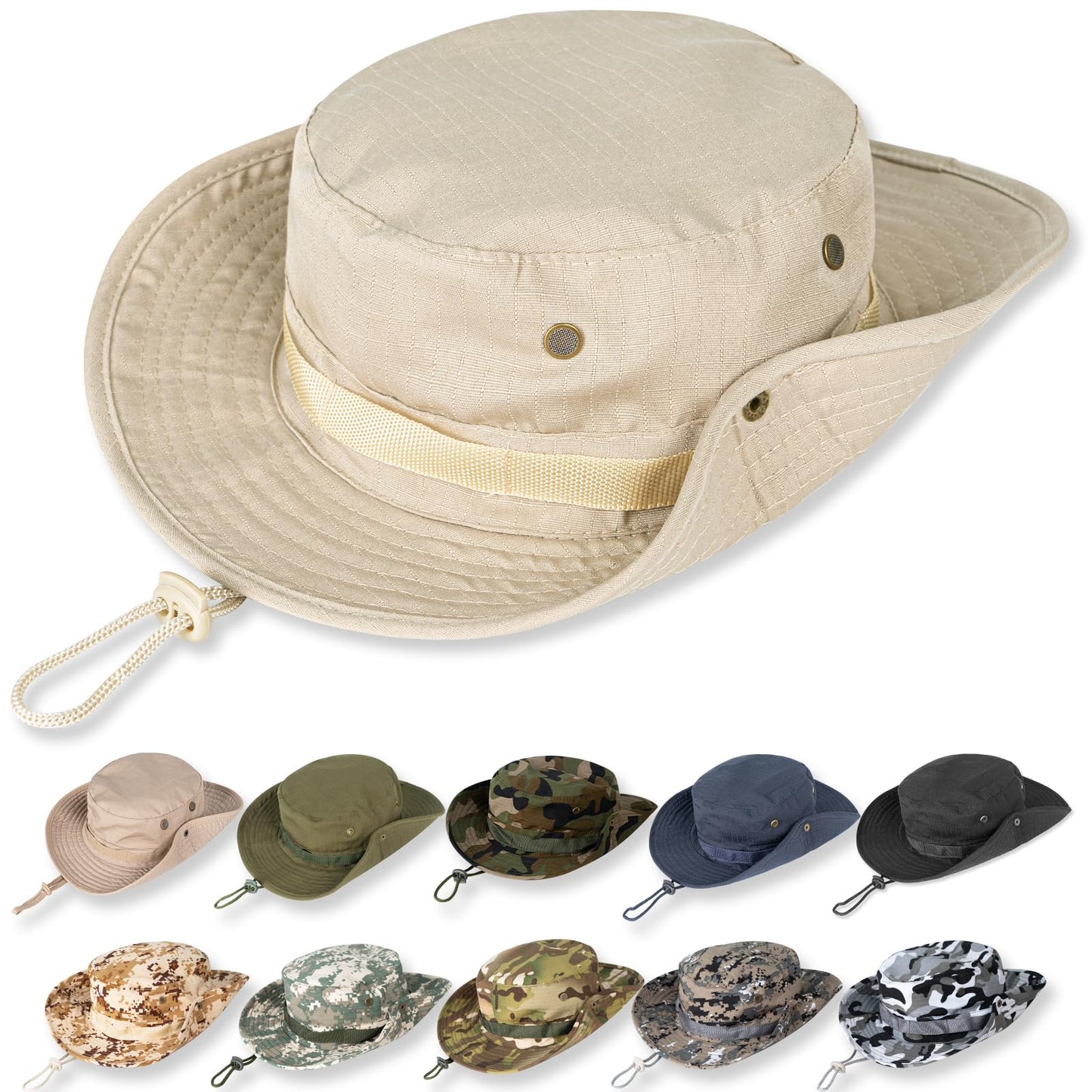 Sun Hats for Men Women Bucket Hat UPF 50+ UV Protection Boonie Hat for Safari Fishing Hiking Garden Beach Beige