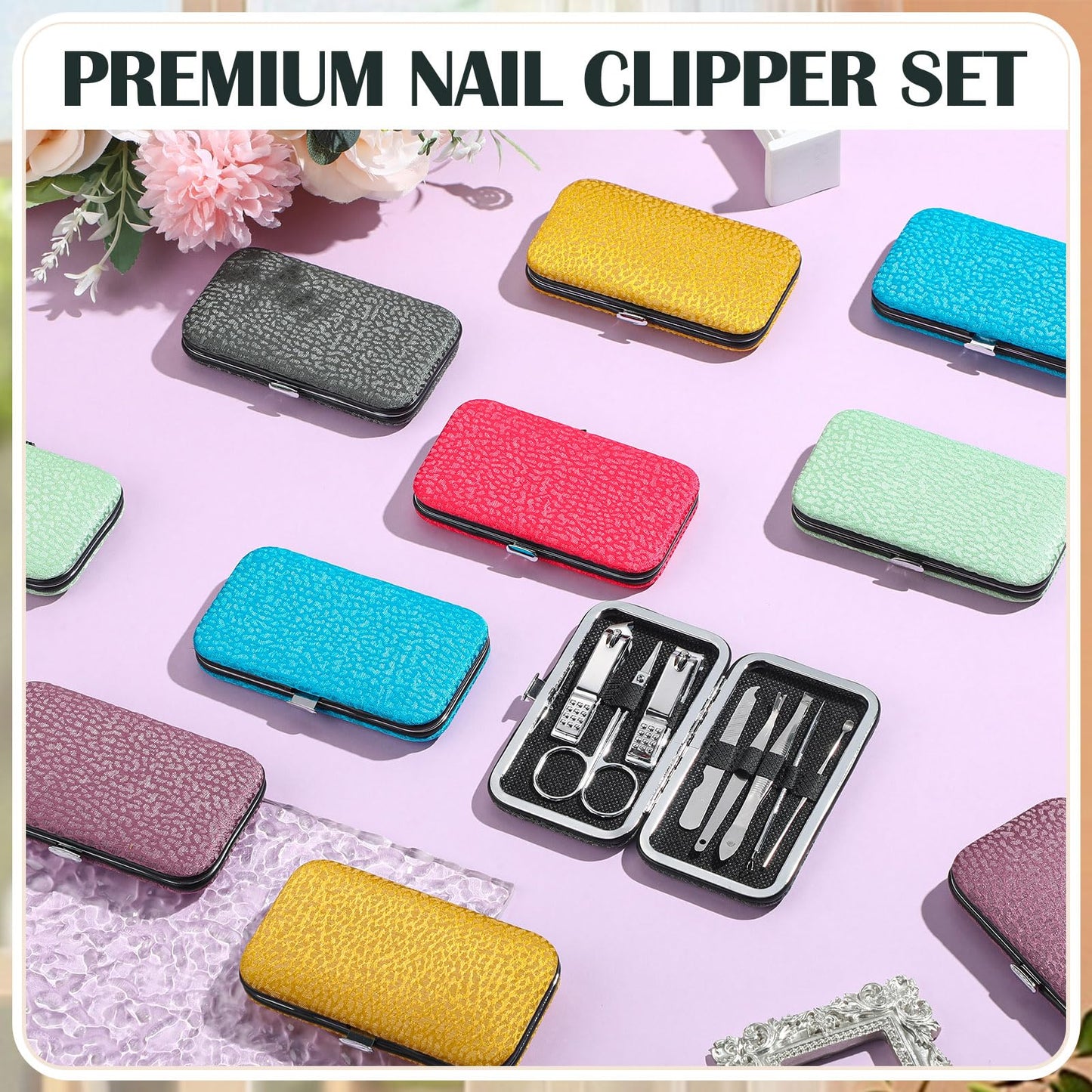 Leriton 60 Pack Manicure Set Bulk Gifts Stainless Steel Nail Clipper Set with Case 8 in 1 Personal Pedicure Kit for Women Men, Gifts for Graduation Nurse Day Mother's Day(Mix Color,Classic)