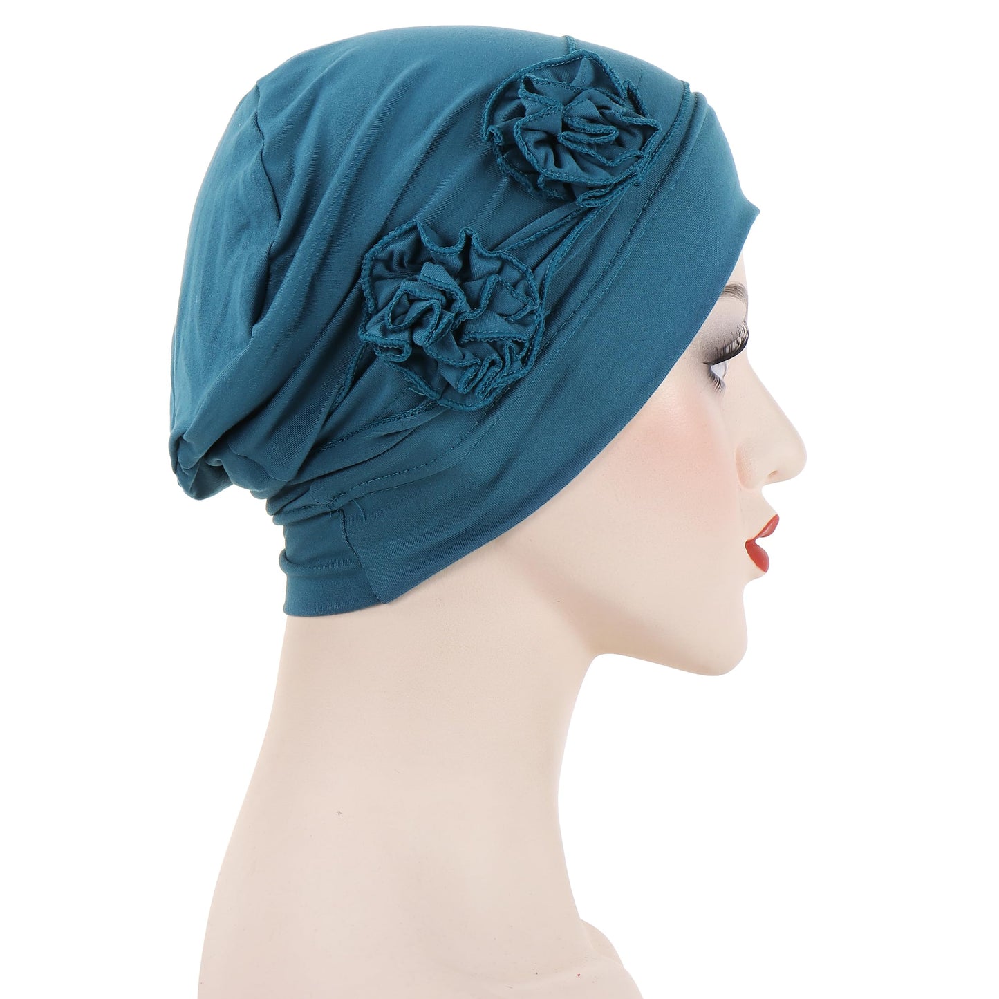 YYAOJHAO Flower Turban Hats for Women - Pre Tied Twist Solid Hedwrap Caps Chemo Cancer Headwear Headscarf Hair Loss Cover (Polyester, Teal)