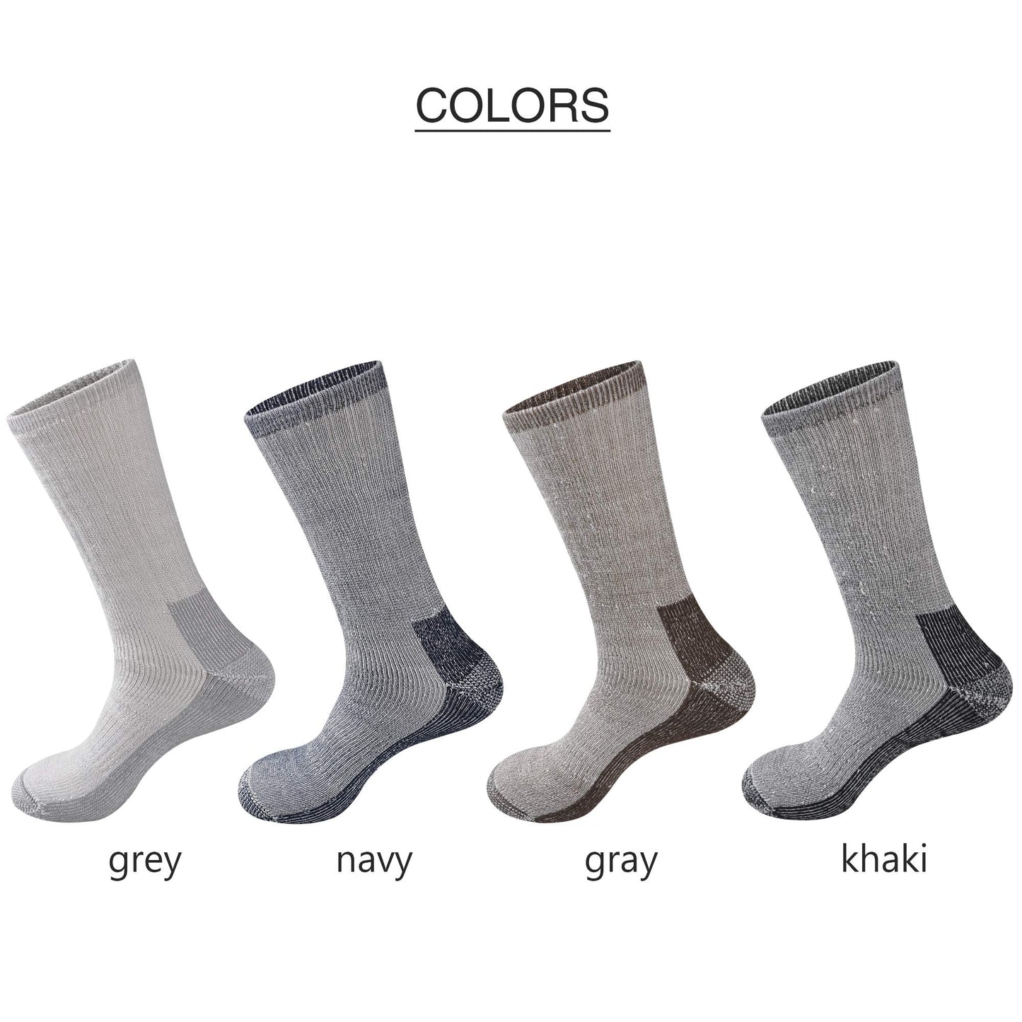 GKX Men's Merino Wool Moisture Wicking Themal Outdoor Hiking Work Boot Heavy Cushion Crew Socks(Navy)